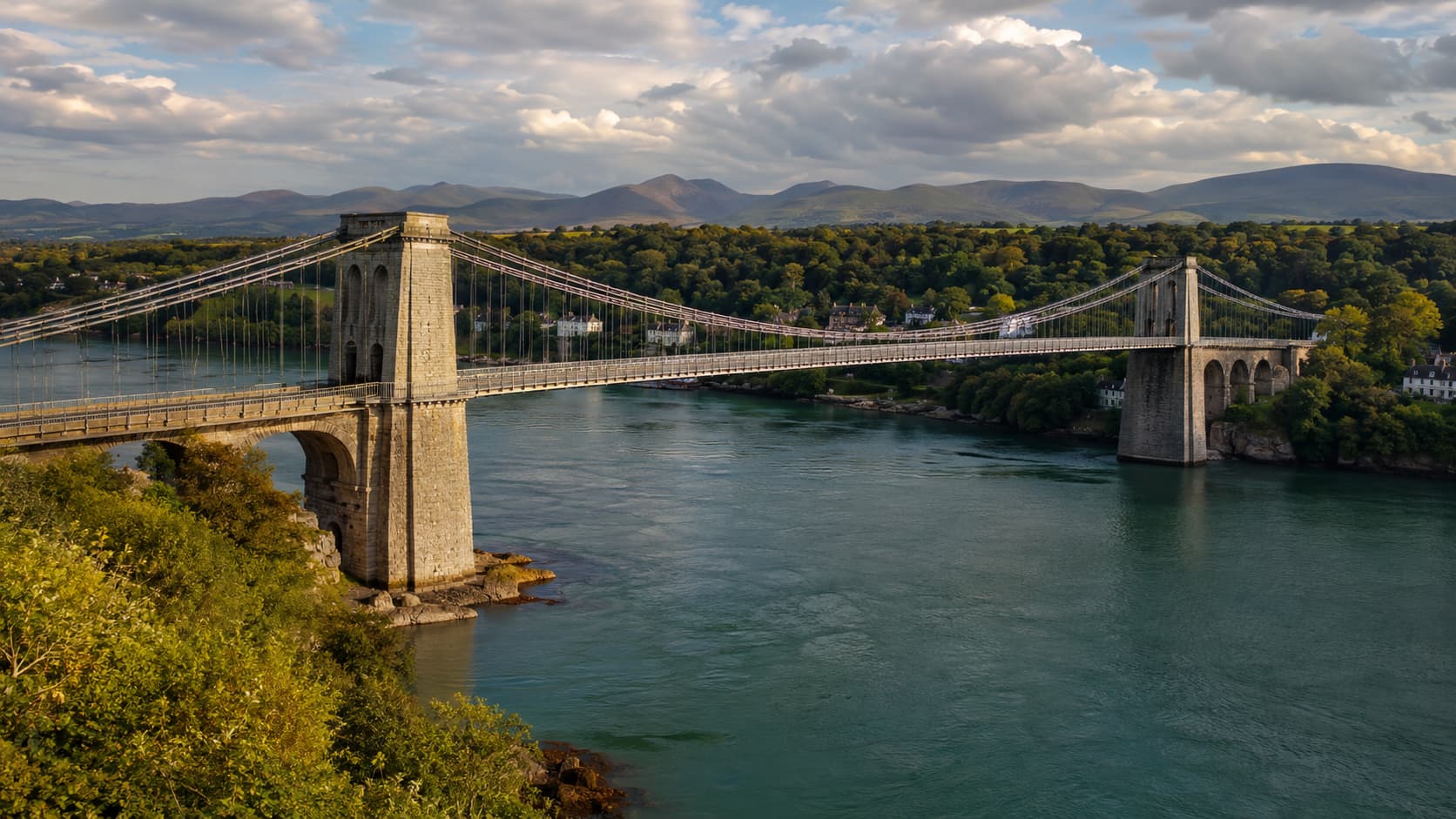 The Menai Suspension Bridge connecting Anglesey to mainland Wales
