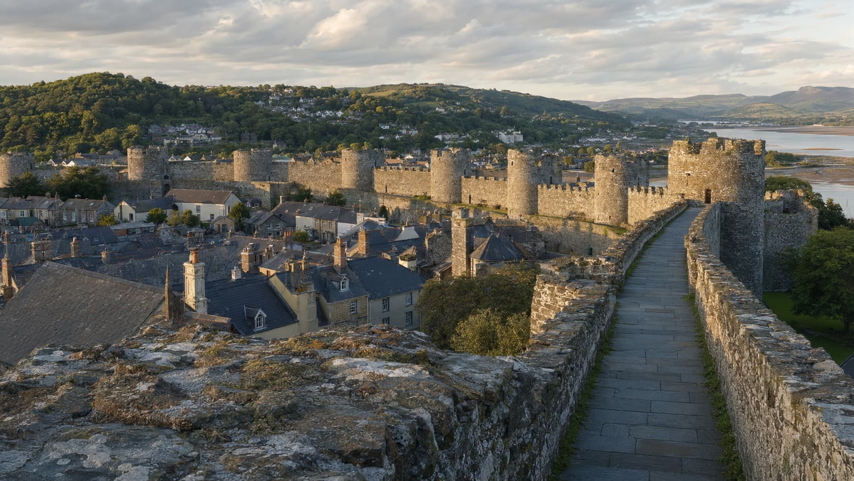 The historic medieval town walls of Conwy