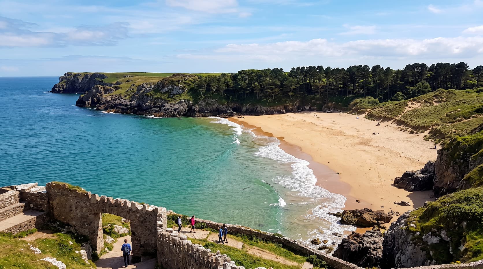 The secluded sandy beach at Barafundle Bay in Pembrokeshire
