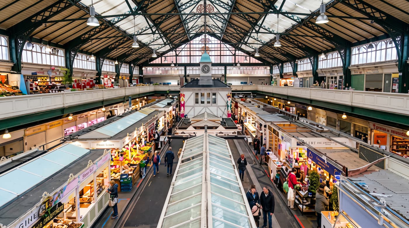 Independent traders and stalls inside Cardiff Market