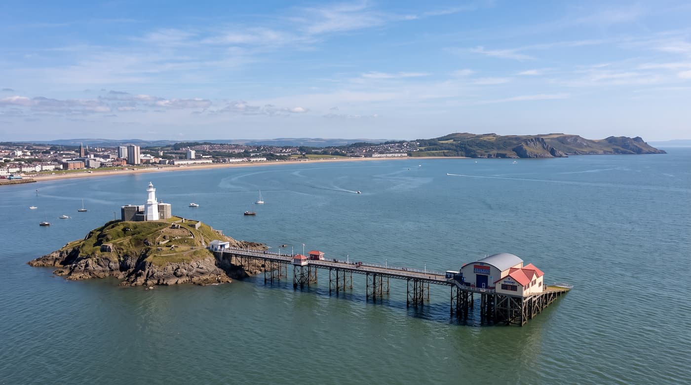 Mumbles Pier overlooking Swansea Bay near the Gower Peninsula