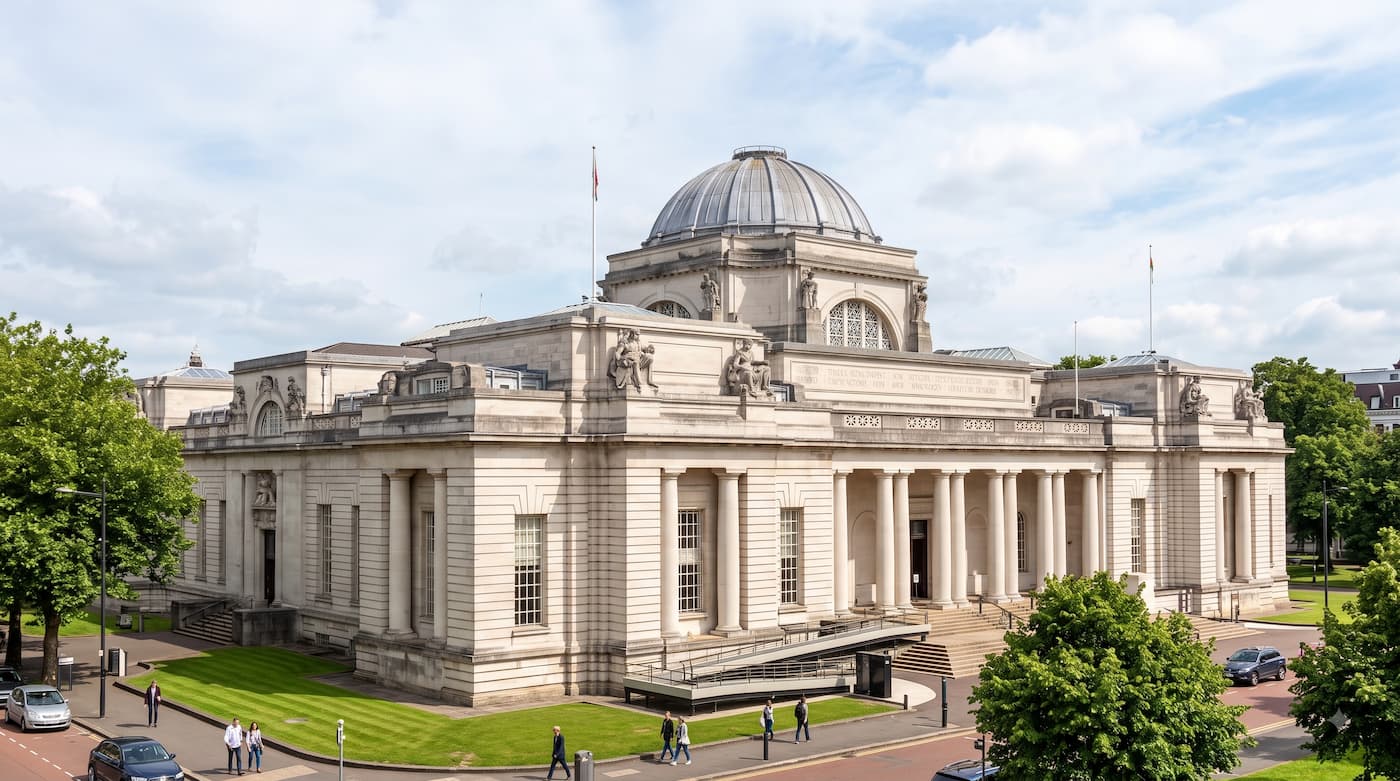 The historic exterior of National Museum Cardiff
