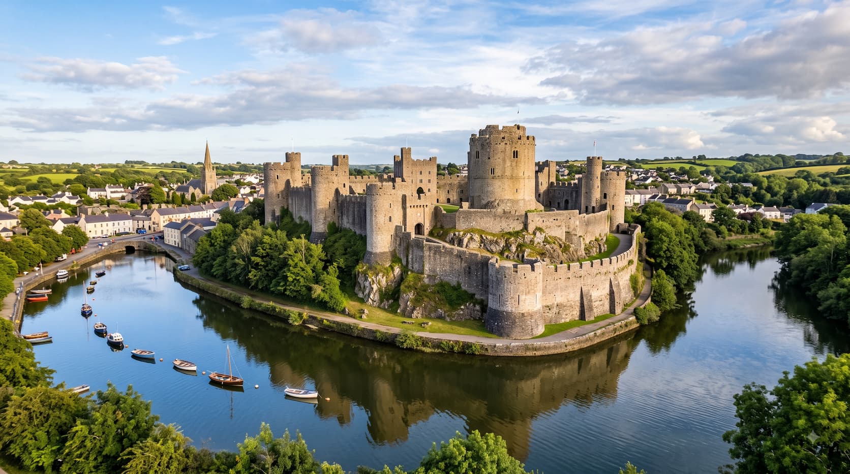 Pembroke Castle standing above the town of Pembroke