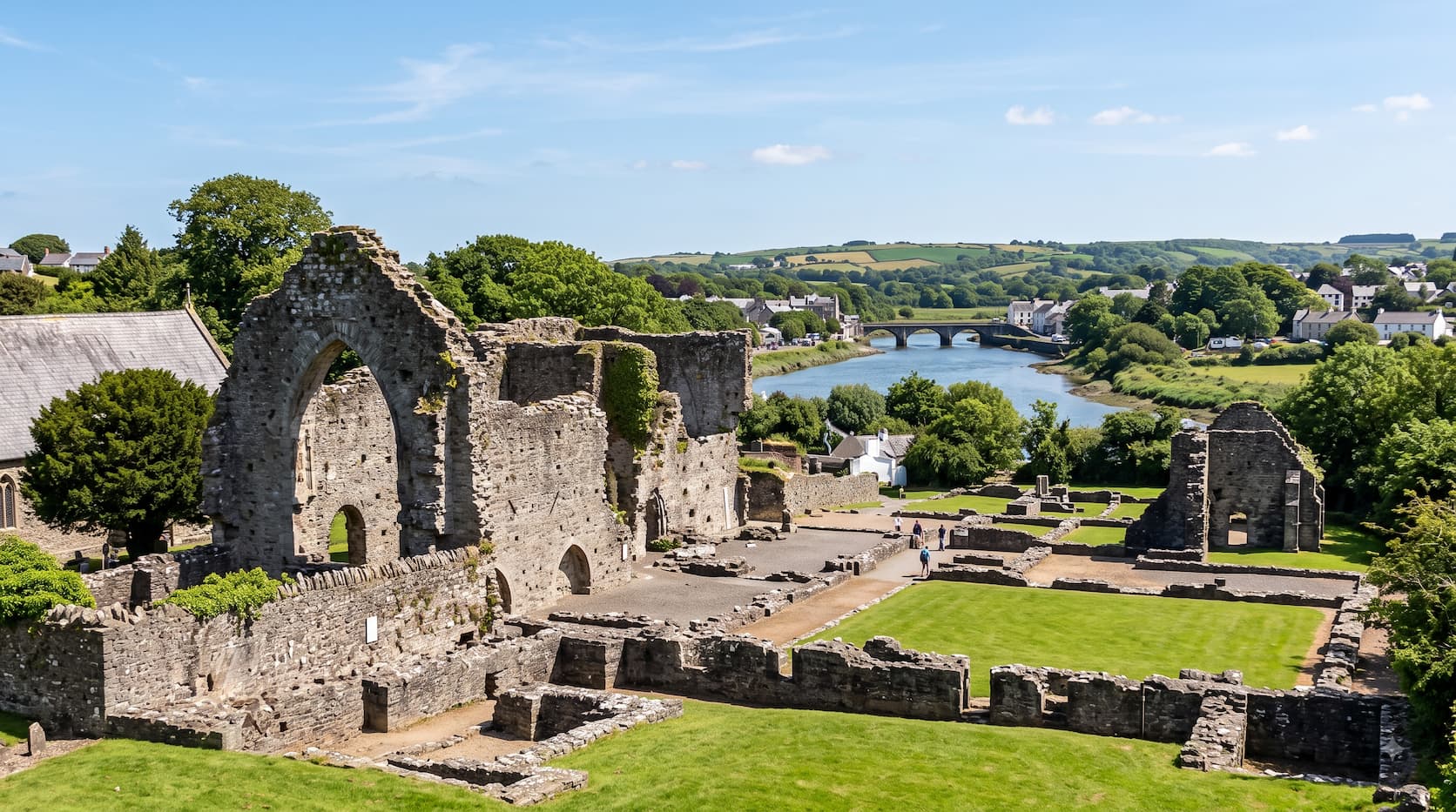The medieval ruins of St Dogmaels Abbey near Cardigan