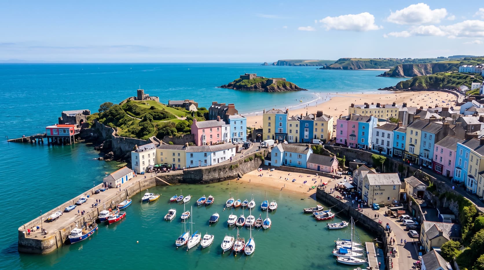 Tenby harbour and its colourful seaside buildings